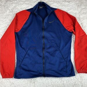 Nike Dri-Fit Mens Training Soccer Full Zip Warm Up Jacket Orange/Blue, Size Med